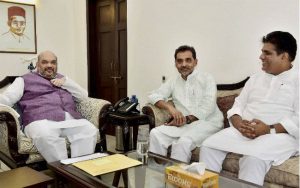 upendra kushwaha with amit shah bhupednera yadav bihar  delhi