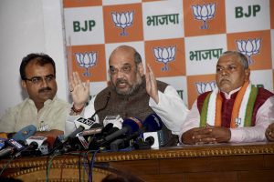 Amit Shah addresses the press