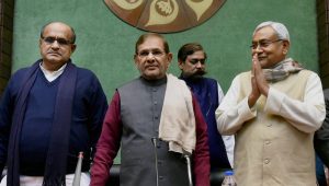 Sharad Yadav and Nitish Kumar in New Delhi